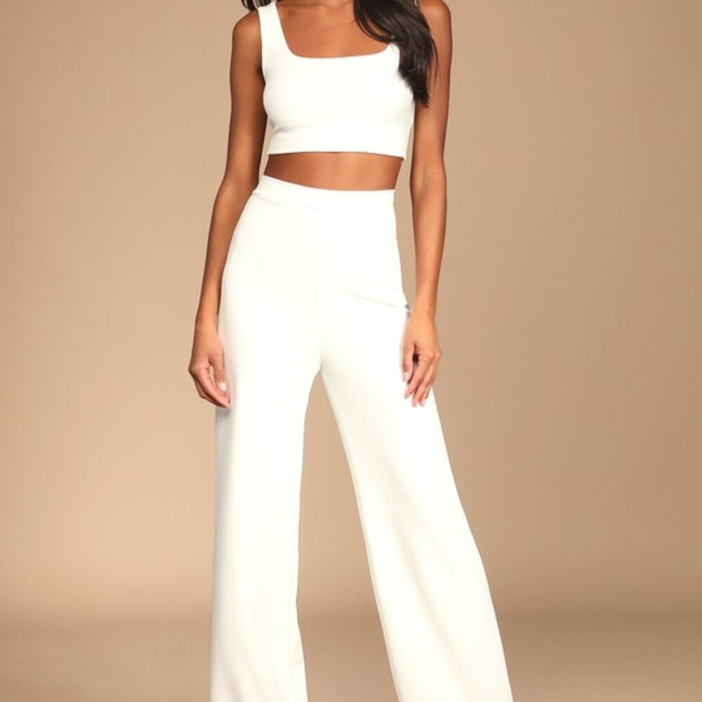 Lulus Only Tonight Ivory Two-piece Wide-leg Jumpsuit White - Size M